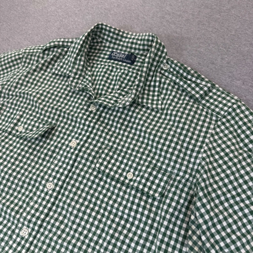 Polo Ralph Lauren Mens XL Green Gingham Short Sleeve Utility Button Down Shirt